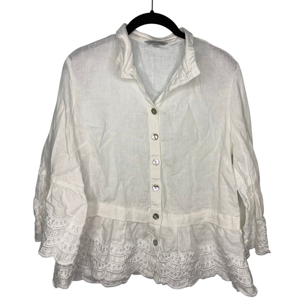 John Mark White Button Up Peplum Top Size Medium Lace Feminine Linen